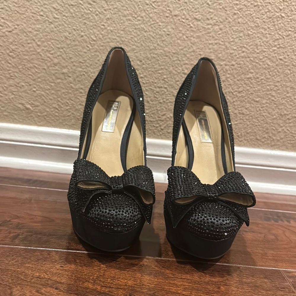 INC (International Concepts) Black Heels with Bow Detail